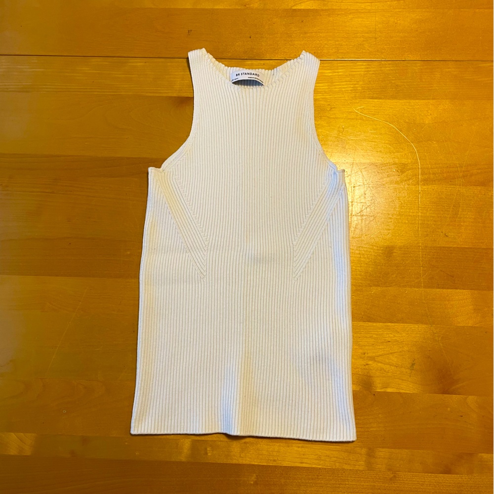 BR Standard White Ribbed Sweater Tank Top